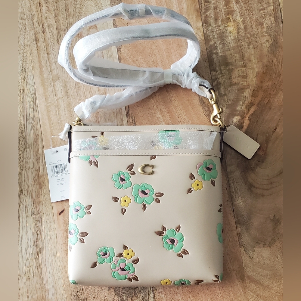 New COACH CI183 Kitt Floral Leather Embossed Crossbody